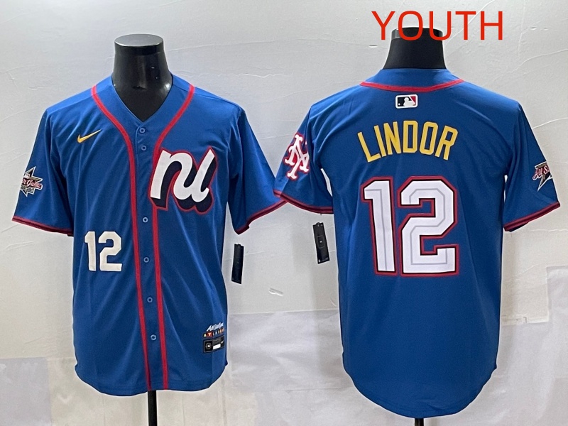 Youth 2025 New York Mets 12 Lindor Blue All star Nike MLB Jersey style 002